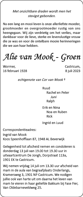 Familiebericht/overlijdensbericht