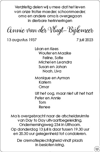 Familiebericht/overlijdensbericht