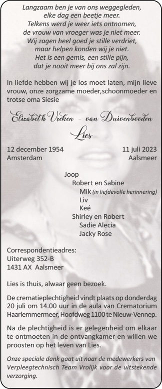 Familiebericht/overlijdensbericht