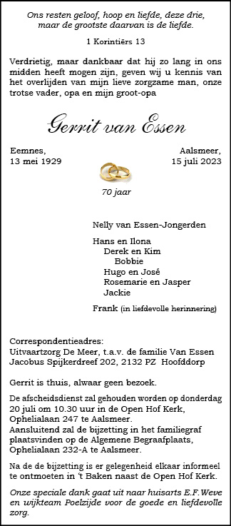 Familiebericht/overlijdensbericht