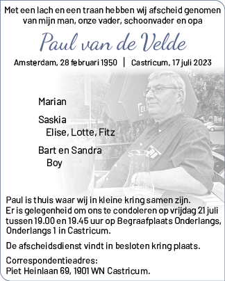 Familiebericht/overlijdensbericht