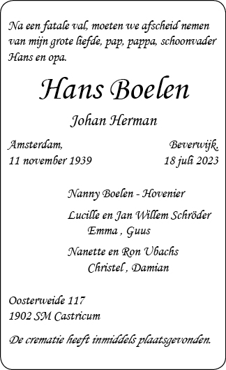 Familiebericht/overlijdensbericht
