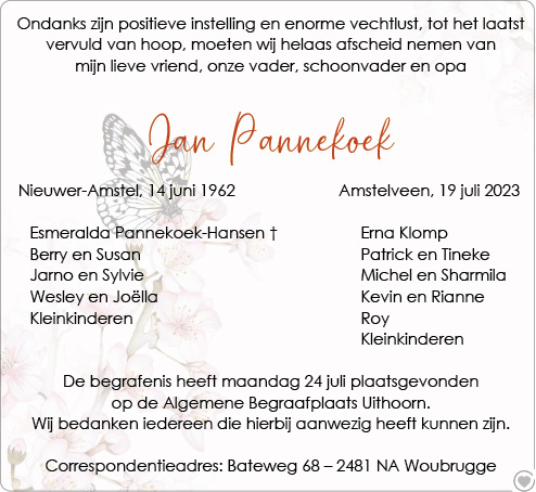 Familiebericht/overlijdensbericht