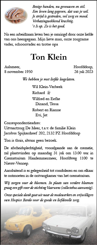Familiebericht/overlijdensbericht