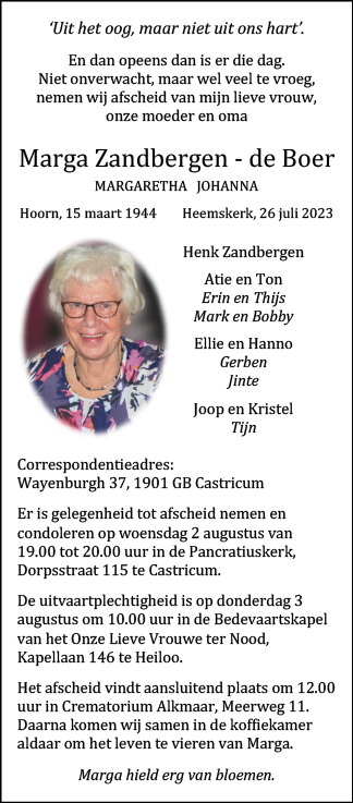Familiebericht/overlijdensbericht