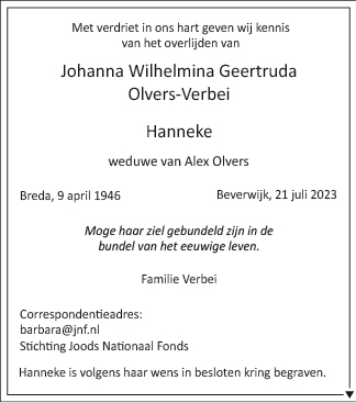 Familiebericht/overlijdensbericht