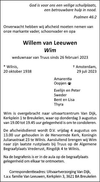 Familiebericht/overlijdensbericht