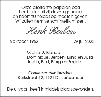 Familiebericht/overlijdensbericht
