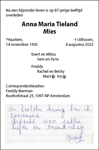 Familiebericht/overlijdensbericht