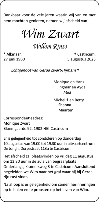 Familiebericht/overlijdensbericht