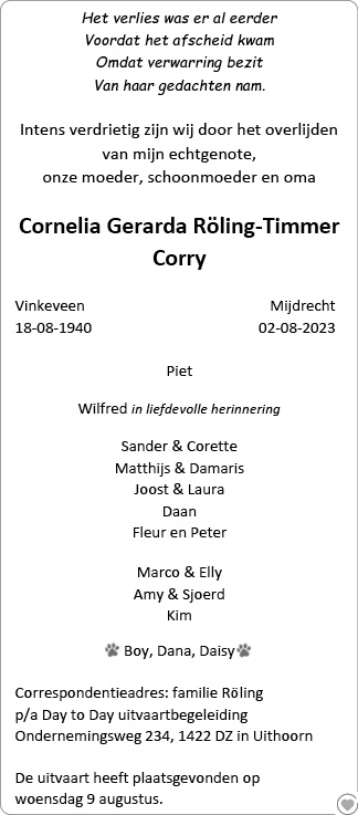 Familiebericht/overlijdensbericht