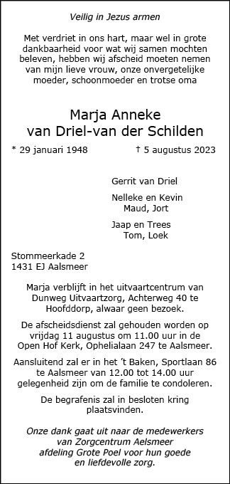 Familiebericht/overlijdensbericht