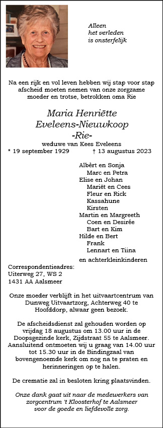 Familiebericht/overlijdensbericht