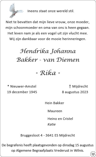 Familiebericht/overlijdensbericht