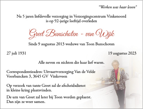 Familiebericht/overlijdensbericht