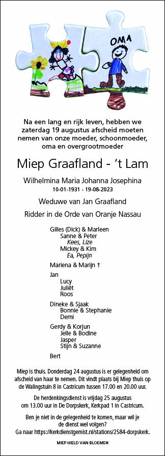 Familiebericht/overlijdensbericht