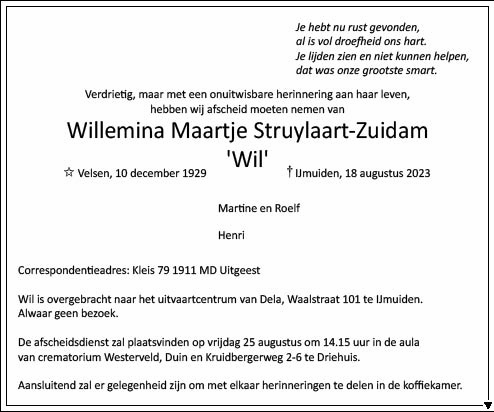 Familiebericht/overlijdensbericht