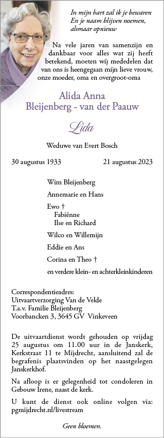 Familiebericht/overlijdensbericht