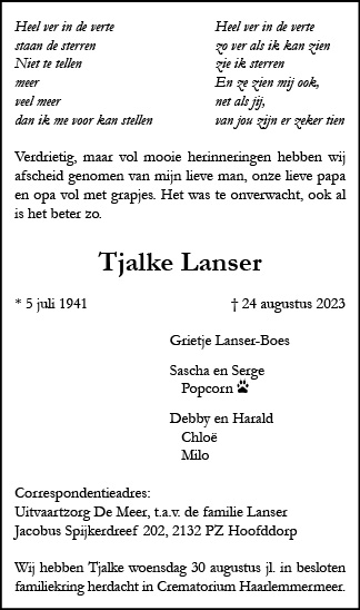 Familiebericht/overlijdensbericht