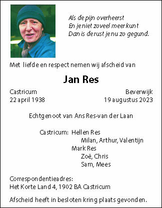 Familiebericht/overlijdensbericht