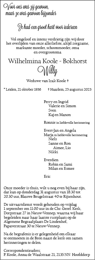 Familiebericht/overlijdensbericht