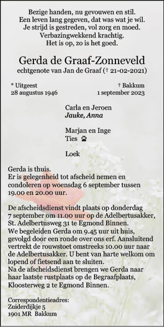 Familiebericht/overlijdensbericht