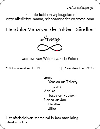 Familiebericht/overlijdensbericht