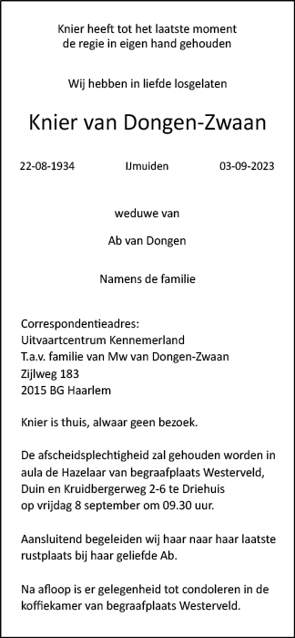 Familiebericht/overlijdensbericht