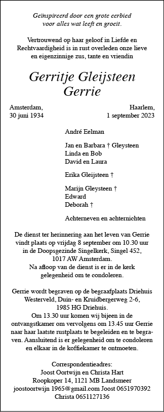 Familiebericht/overlijdensbericht