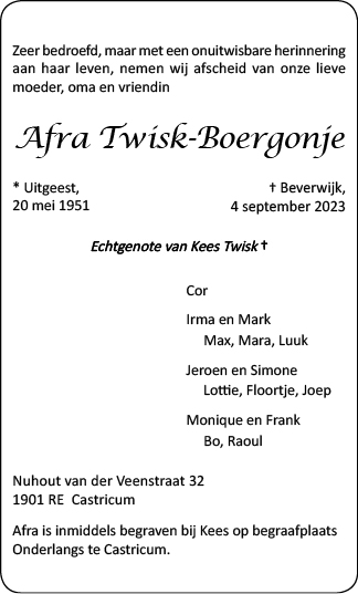 Familiebericht/overlijdensbericht
