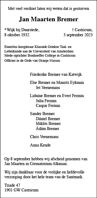 Familiebericht/overlijdensbericht
