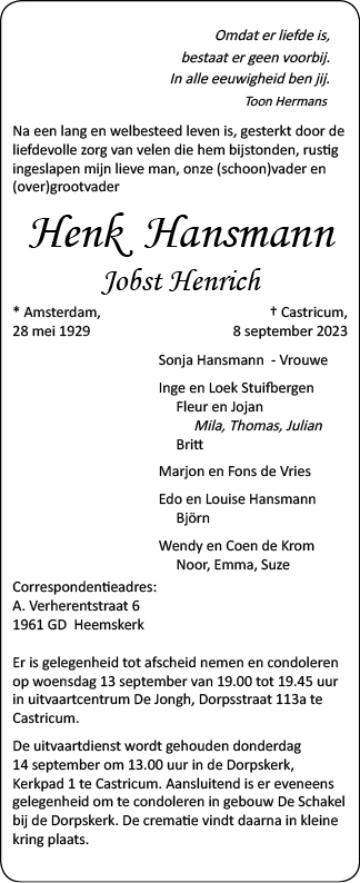 Familiebericht/overlijdensbericht