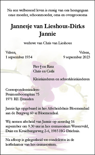 Familiebericht/overlijdensbericht