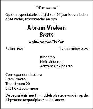 Familiebericht/overlijdensbericht