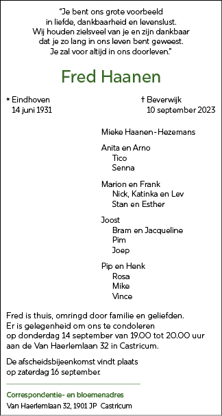 Familiebericht/overlijdensbericht