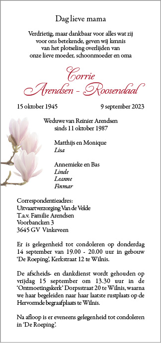 Familiebericht/overlijdensbericht
