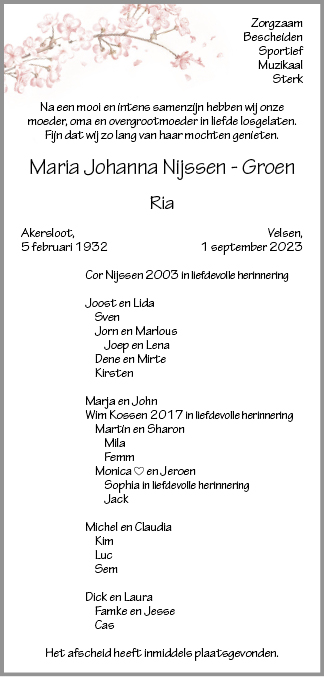 Familiebericht/overlijdensbericht