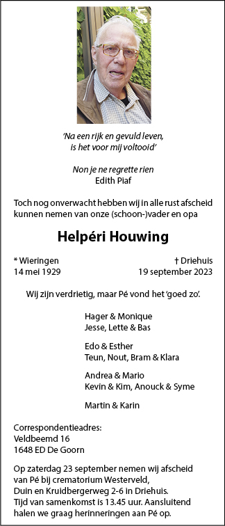 Familiebericht/overlijdensbericht