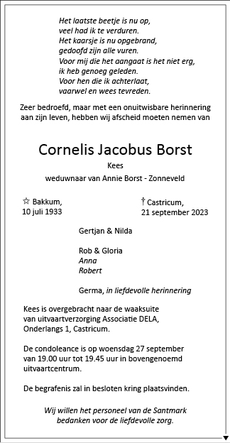 Familiebericht/overlijdensbericht