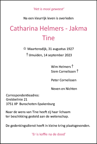 Familiebericht/overlijdensbericht