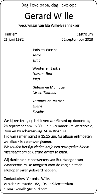 Familiebericht/overlijdensbericht