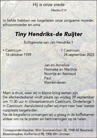 Familiebericht/overlijdensbericht
