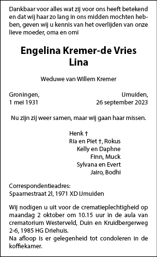 Familiebericht/overlijdensbericht