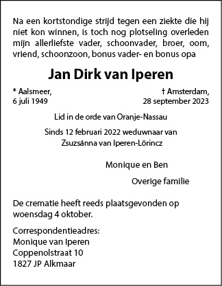 Familiebericht/overlijdensbericht
