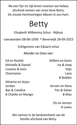 Familiebericht/overlijdensbericht
