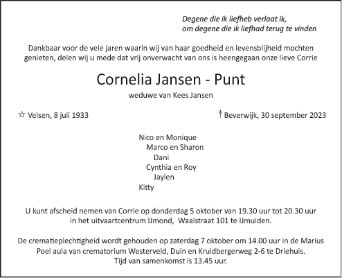 Familiebericht/overlijdensbericht
