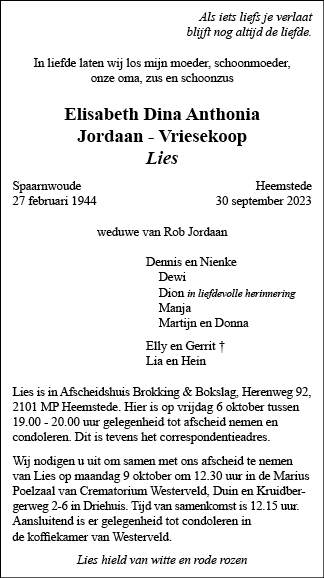 Familiebericht/overlijdensbericht