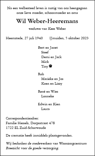 Familiebericht/overlijdensbericht
