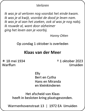 Familiebericht/overlijdensbericht