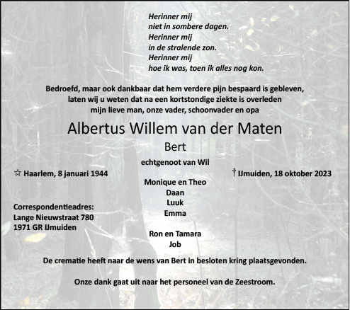 Familiebericht/overlijdensbericht